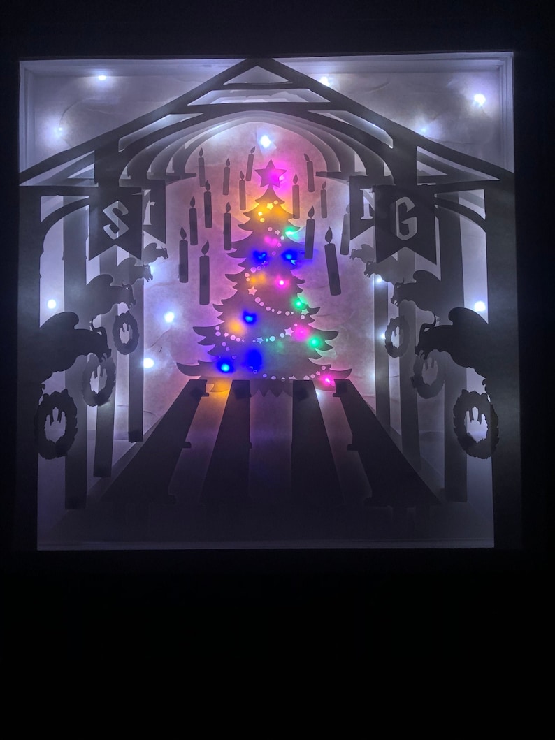 Christmas at Hogwarts 12x12 Lighted Silhouette Shadow Box Tempate