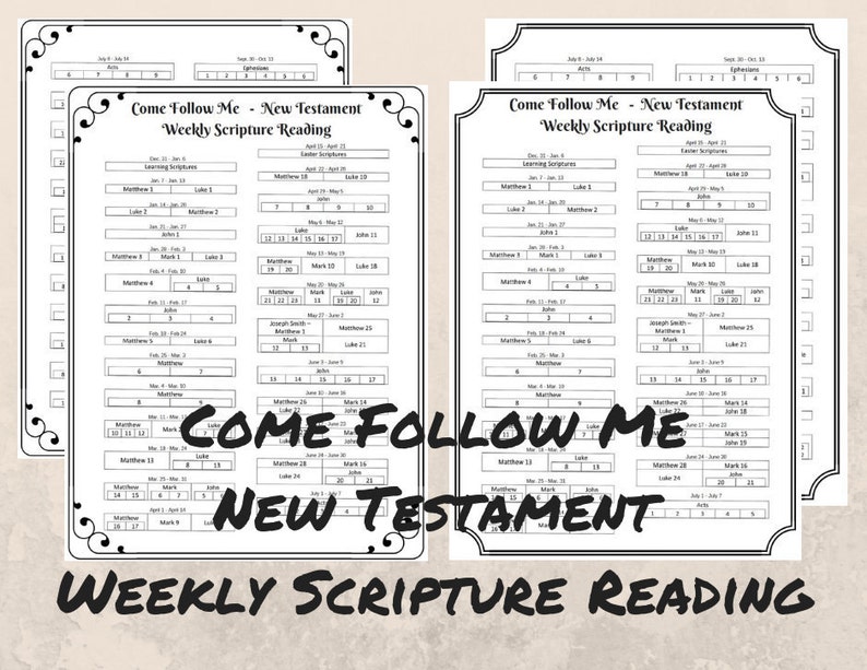 Come Follow Me New Testament Weekly Scripture Reading Digital PRINTABLE