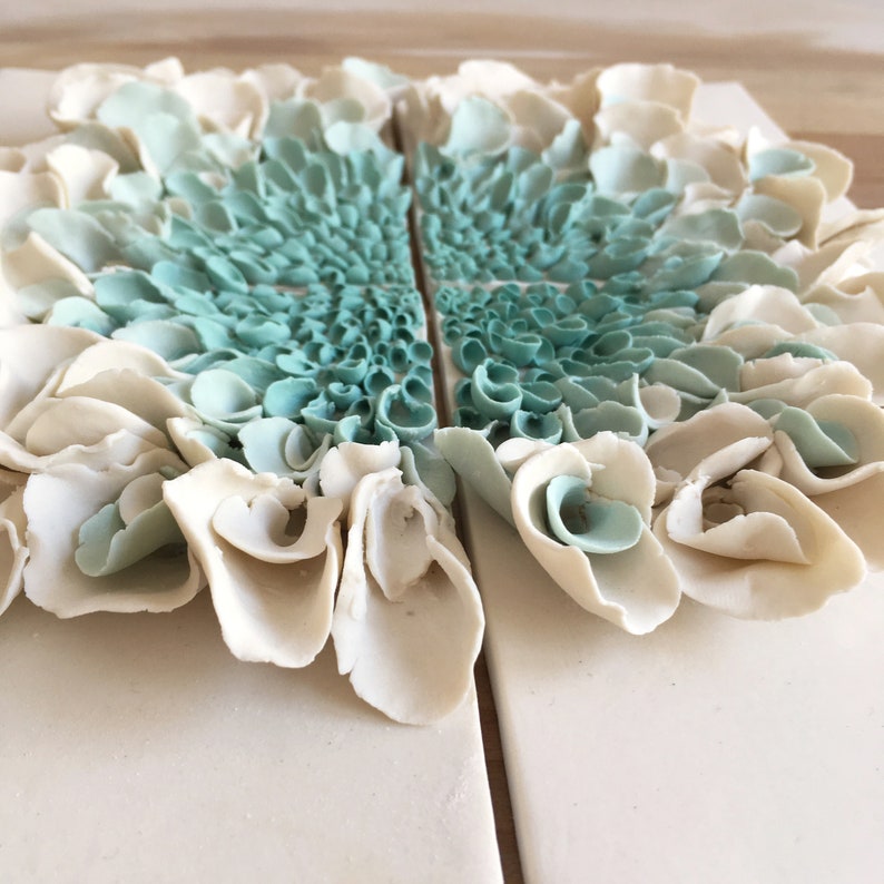 Ceramic Flower Wall Decor Porcelain Blossom Tile White Etsy
