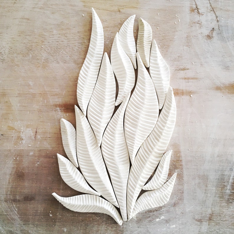 Botany Leaf Shaped Porcelain Mosaic Tiles Nature Inspired Etsy