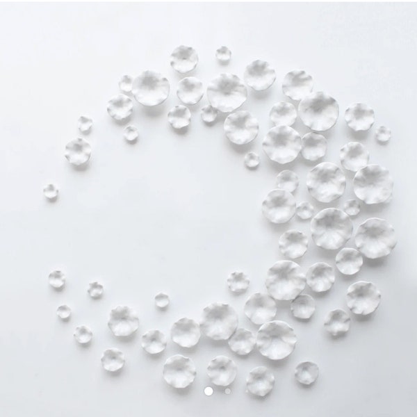 Abstract extra large wall art sculpture set of  60  flowers - White Porcelain Art Installation