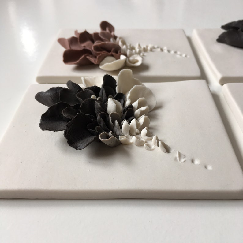 Ceramic Flower Wall Decor Set of 4 Porcelain Artistic Etsy