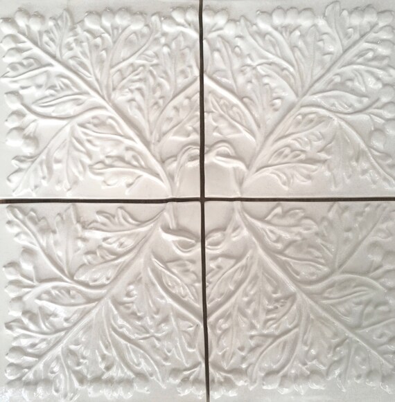 Decorative Ceramic Tiles White Botany Art Tile set of 4 Etsy