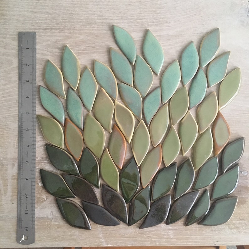 Botany Leaf Shaped Porcelain Mosaic Tiles Nature Inspired Etsy
