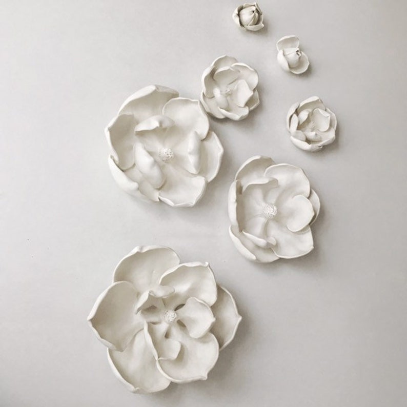 White Magnolia Porcelain Flower Wall Art set of 7 Ceramic Etsy