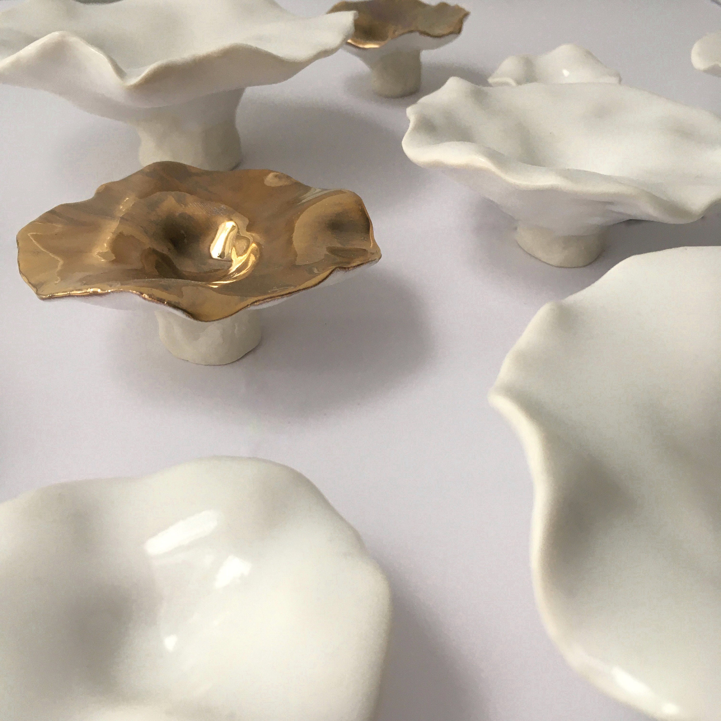 White and Gold Porcelain Flower Wall Art Ceramic Flower Wall Etsy