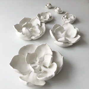 Handmade Porcelain Magnolia Flower Wall Sculpture Set (7 Piece)
