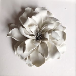 Porcelain Flower Wall Art White Silver , Ceramic Flowers , Wall Flower Artworks, White Wall Sculpture, Ceramic Wall Sculpture