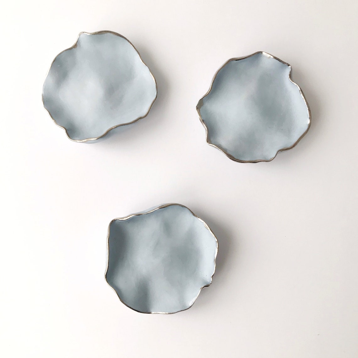 Porcelain Flower Wall Art Light Blue and Silver Set of Three Etsy