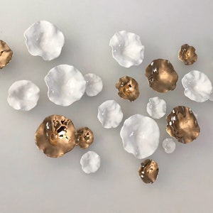 Original Flora  Golden White Porcelain Wall Sculpture | Modern  Home Decor | Handcrafted Flower Art Installation READY to SHIP