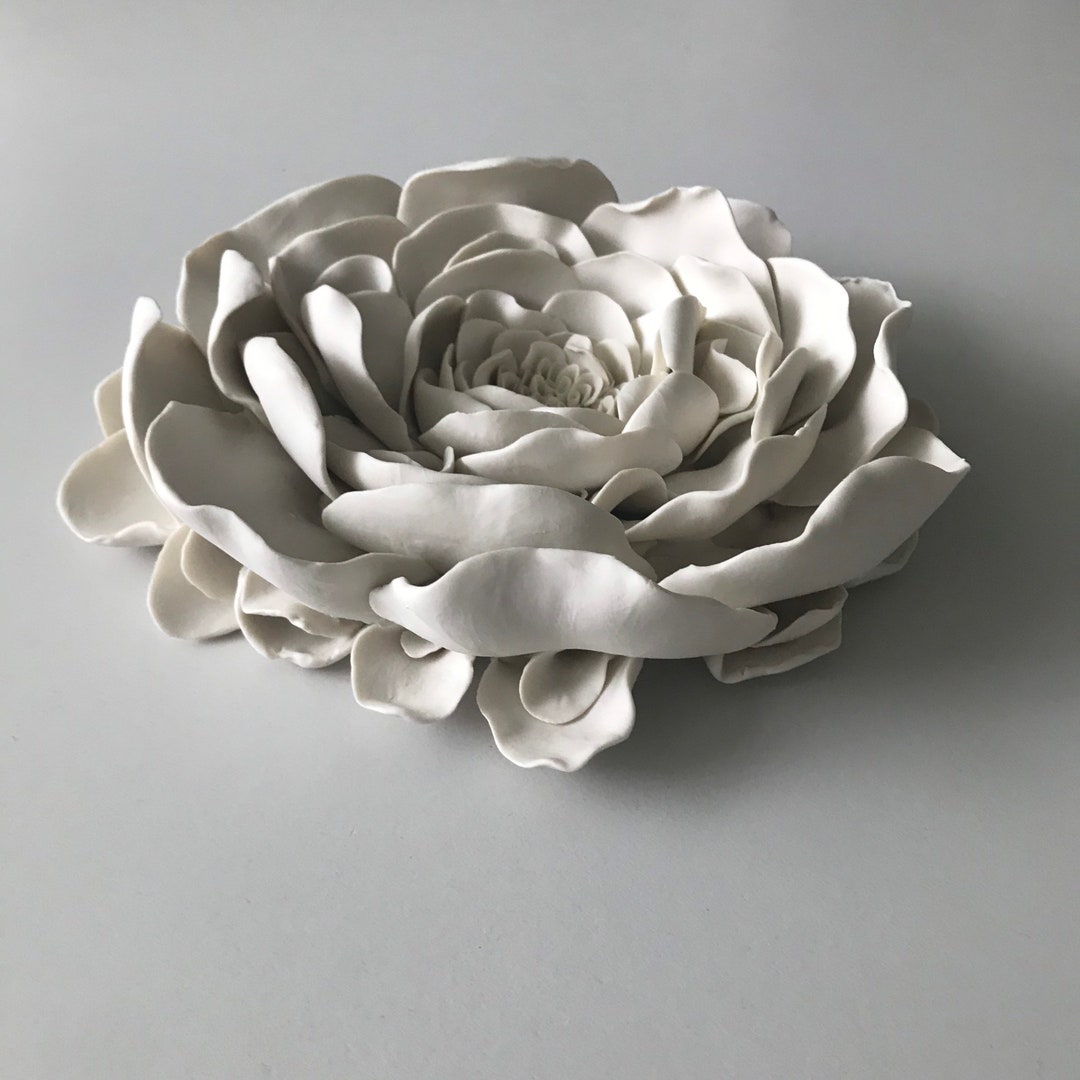 Flowers Wall Sculpture White Clay Floral Clay Tile Modern
