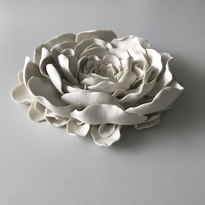 Handmade Porcelain Gardenia Flower Wall Art | Modern White Floral Sculpture | 10” x 10” Matte Finish Wall Decor | 18th Anniversary Gift