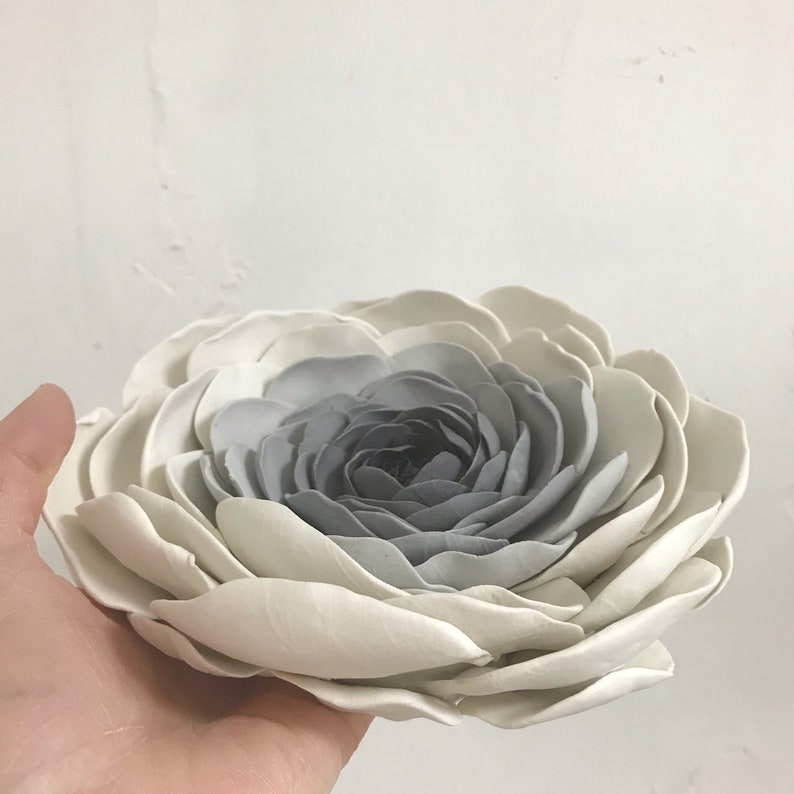 Large Porcelain Flower Hand Sculpted Ranucus Flower Wall Décor Table Decoration Flower Art, Ceramic Wall Flower image 9