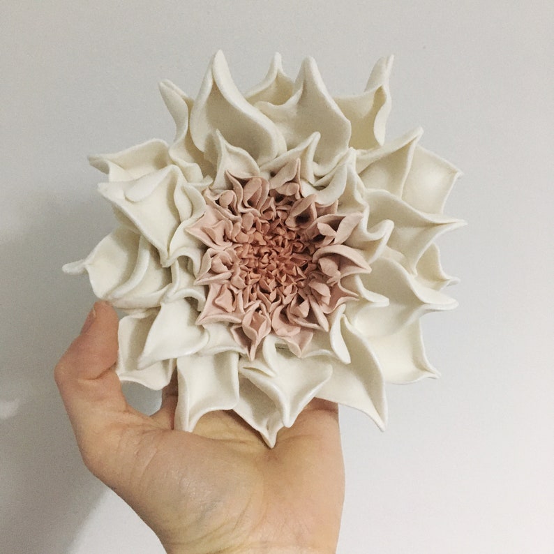 Dusty Pink Dahlia Porcelain Flower Wall Art Ceramic Flower Etsy