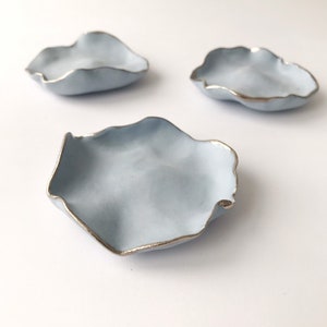 Set of 3 Handmade Porcelain Flower Wall Art Petals | Light Blue Ceramic Decor with 24ct Gold Lustre Accents | Unique Home Decor