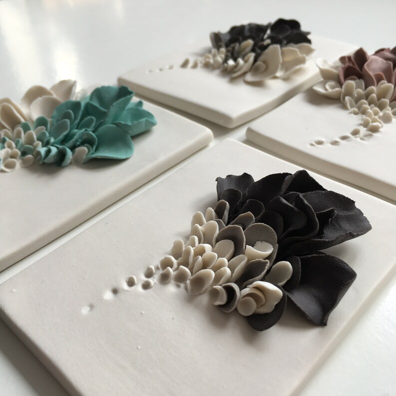 Ceramic Flower Wall Decor Set of 4 Porcelain Artistic Etsy