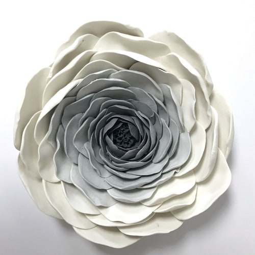 Porcelain Flower Wall Art White Silver Ceramic Flowers Etsy