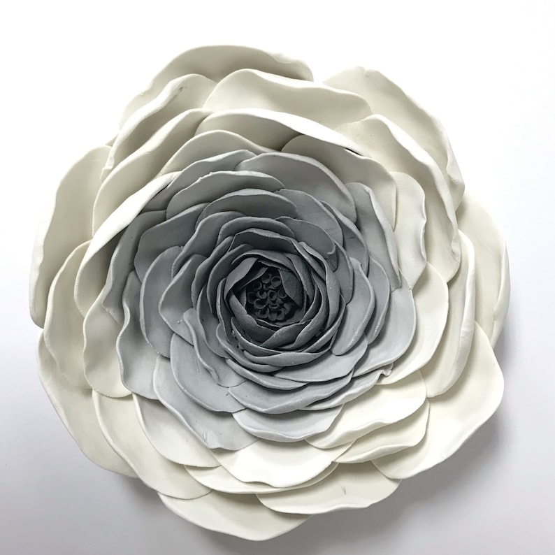 Large Porcelain Flower Hand Sculpted Ranucus Flower Wall Décor Table Decoration Flower Art, Ceramic Wall Flower image 2