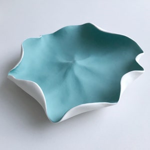 Porcelain Flower Petal Wall Sculpture White with Turquoise Wall Art, Ceramic Wall Installation image 4