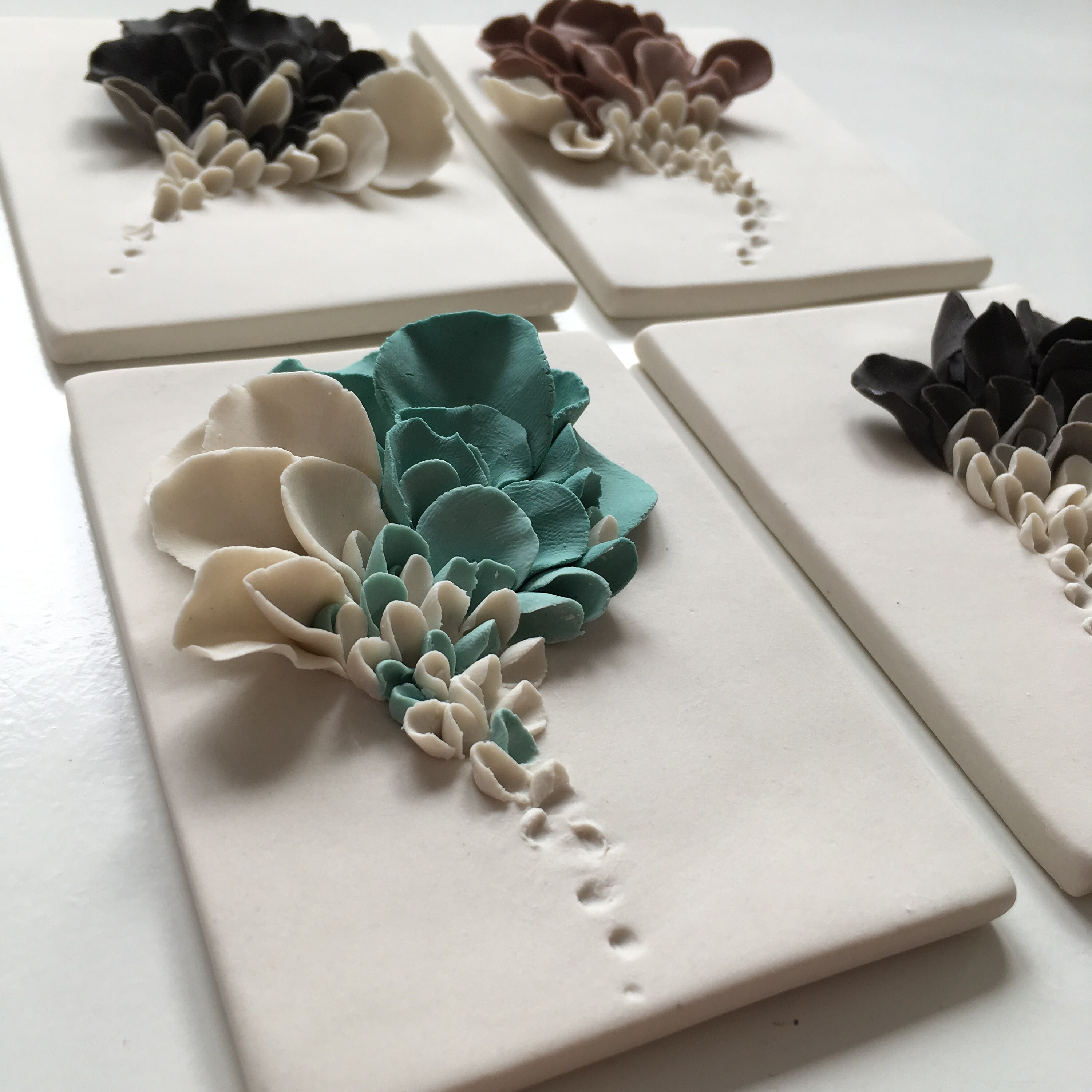 Ceramic Flower Wall Decor Set of 4 Porcelain Artistic Etsy