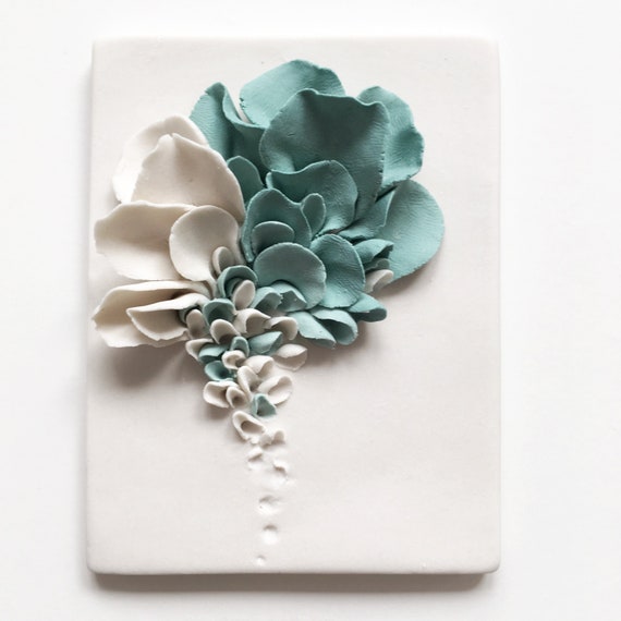 Porcelain Decorative Tile Ceramic Flower Wall Decor White Etsy