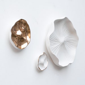 The Folly Garden - White Porcelain  Flower Wall Sculpture  with 24k Gold Accents – Contemporary Ceramic Wall Art, Unique Botanical Decor