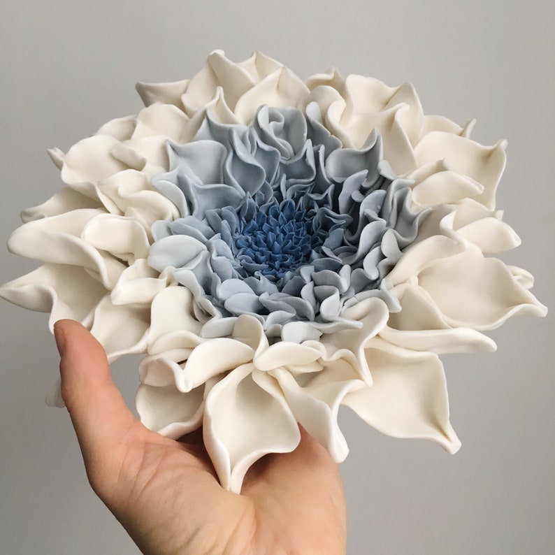 Blue Dahlia Porcelain Flower Wall Art Ceramic Flower Wall
