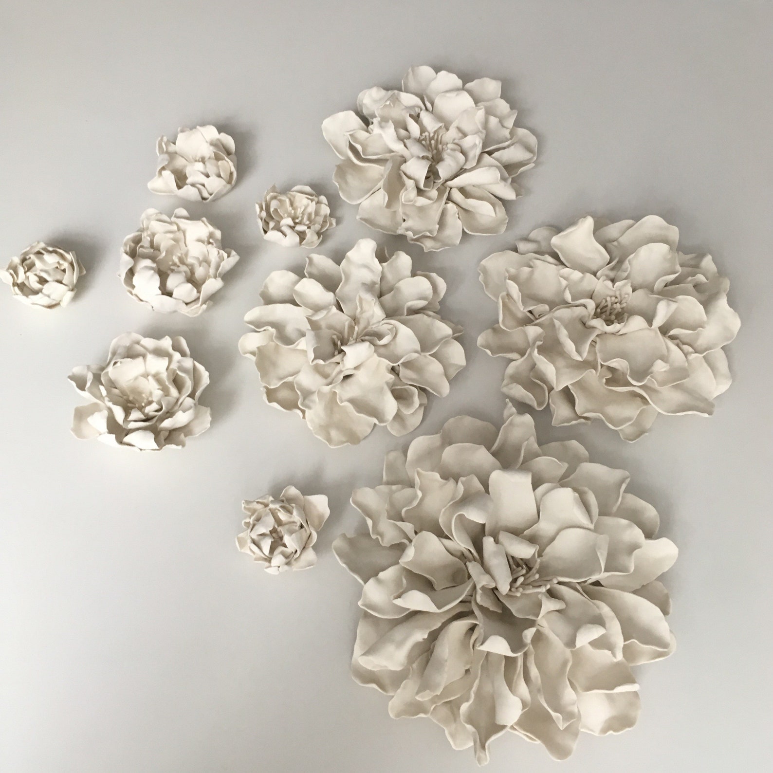 Porcelain Flower Wall Art Set of 10 Ceramic Flowers Wall Etsy UK