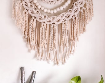 Roxy Macrame Wall Hanging, Natural Beaded Macrame Wall Decor