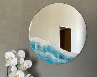 Ocean wave mirror, epoxy resin nautical mirror, blue wave resin decor, ocean decor interior, beach mirror,  ocean art mirror