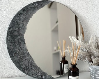 Moon mirror, textured handmade mirror, moon phase decor, decorative frameless mirror, unique home decor