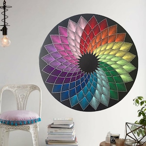 Digital colorfull mandala string art pattern, art therapy, digital download wall art, string art patterns, large circle string art