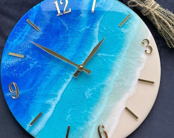 Ocean wall clock, epoxy resin wall clock, blue beach clock, resin wave art, nautical clock, sea wall clock, tropical clock, ocean decor