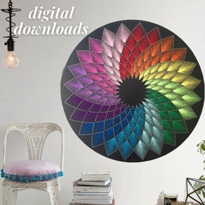 Downloadable DIY string art, rainbow mandala pattern, mandala art DIY, mandala wall decor