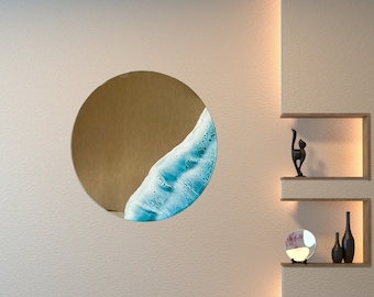 Light blue wave mirror, resin ocean mirror, nautical mirror, resin ocean art, ocean decor interior, beach mirror