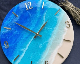 Ocean resin wall clock, blue wall clock, personalized wall clock, resin art clock, custom wall clock, epoxy wall clock, silent wall clock