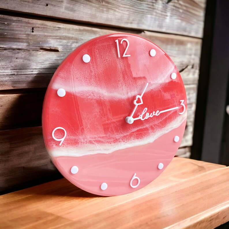 Pink Wall Clock, Valentine Day Gift Idea, Epoxy Resin Clock, Decorative
