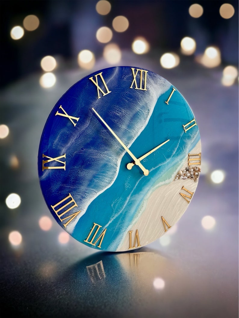 Large Sea Wall Clock Epoxy Resin Oversized Clock Ocean Resin Etsy