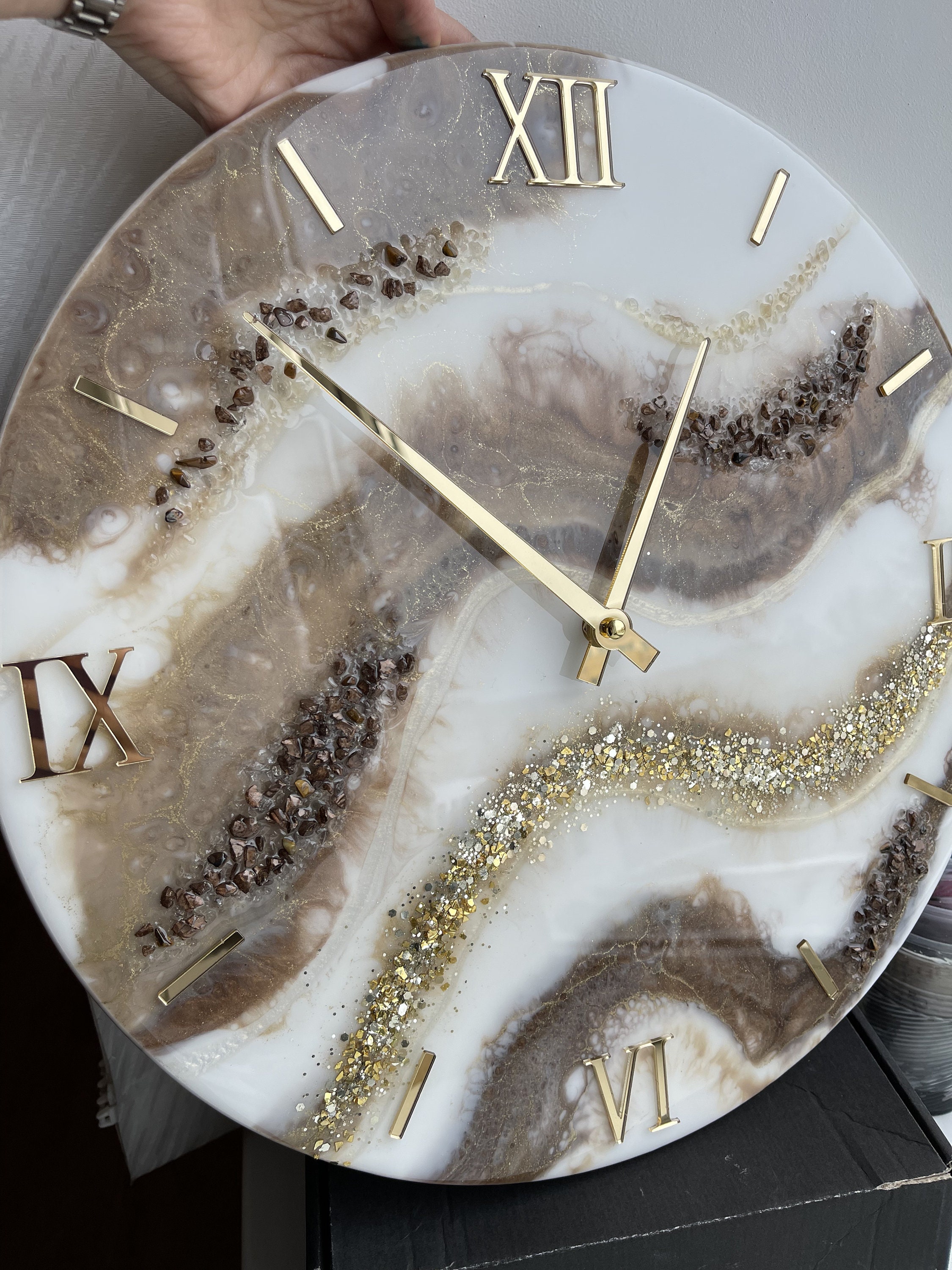 Large Gold Wall Clock Epoxy Resin Wall Clock Marble Wall Etsy