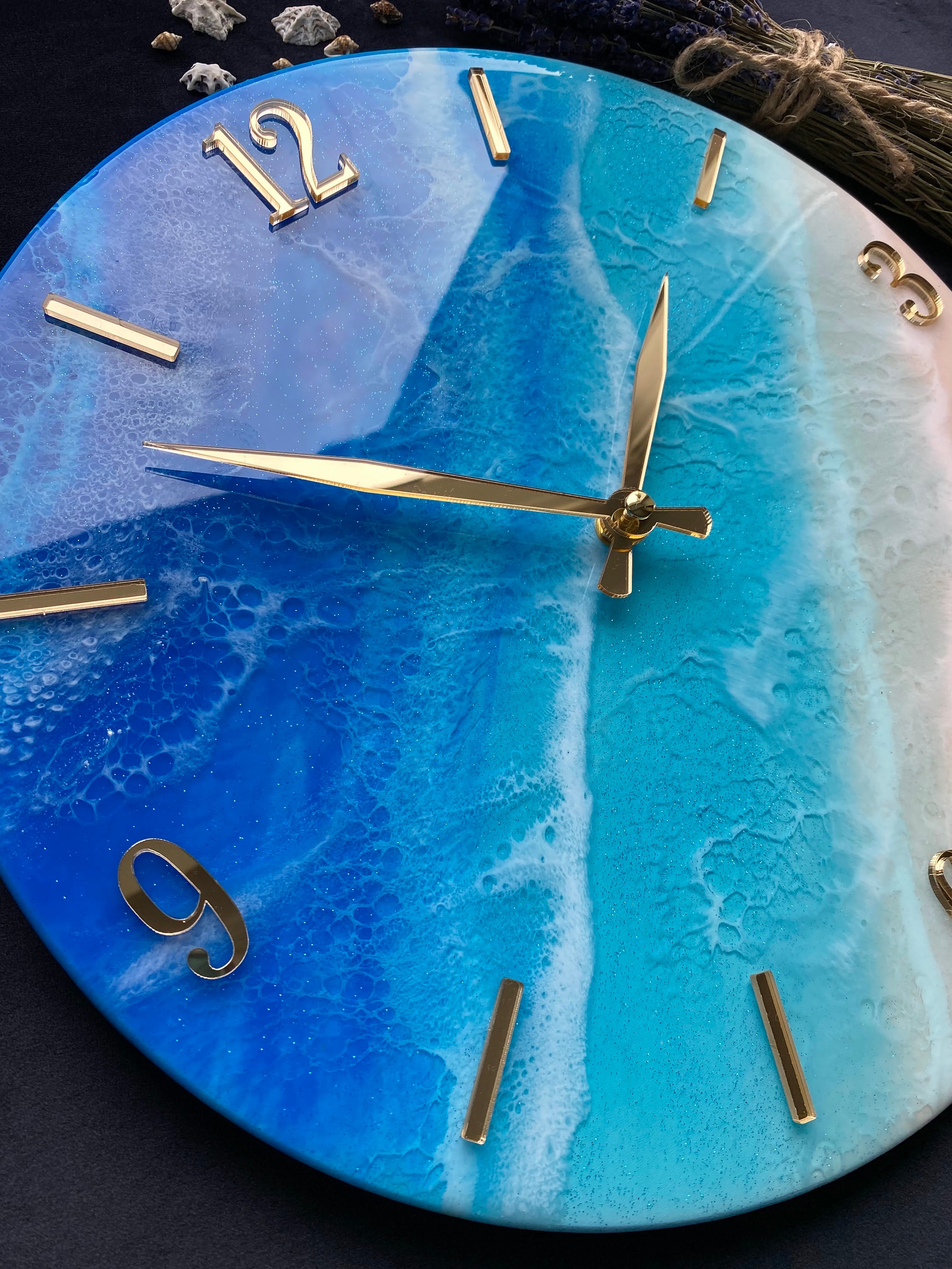 Resin Ocean Clock, Sea Wall Clock, Beach Resin Clock, Blue Clock, Epoxy