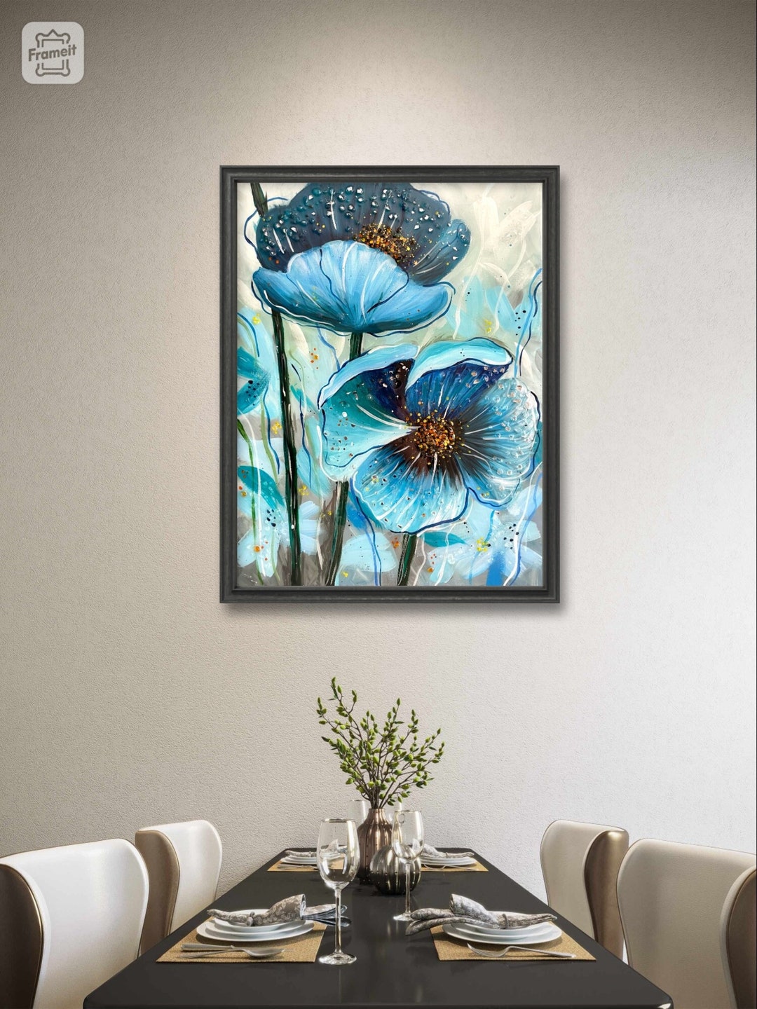 Blue Flower Resin Painting Epoxy Art Epoxy Resin Wall Art Etsy