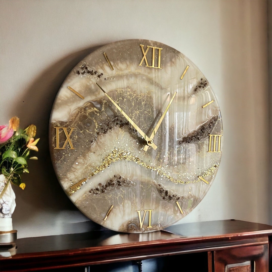 Large Gold Wall Clock Epoxy Resin Wall Clock Marble Wall Etsy UK
