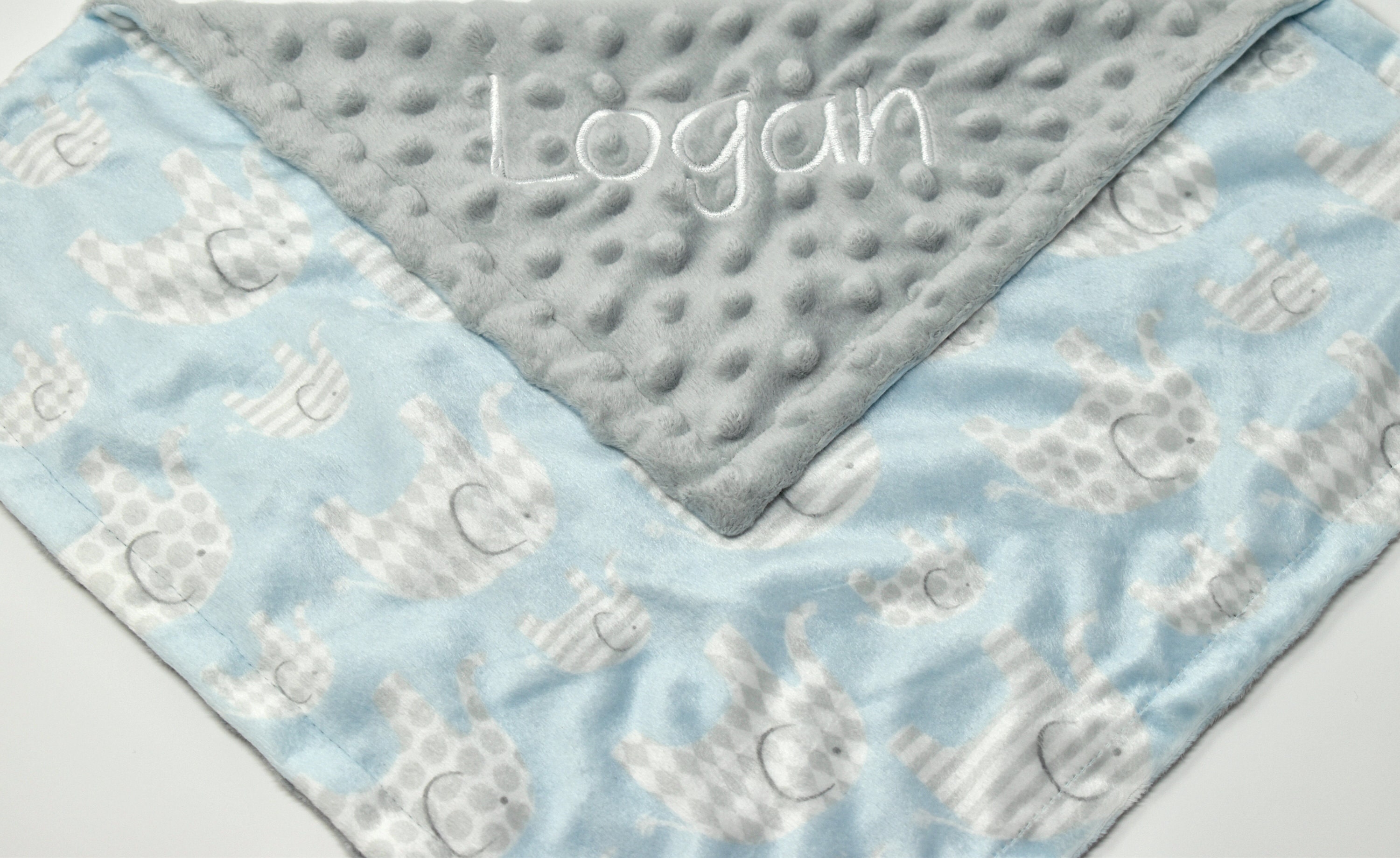 Personalised Baby Boys Blue Elephant Blanket