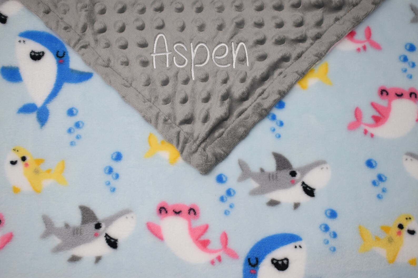 Personalized Grey Baby Shark Blanket Embroidered Grey Baby Etsy