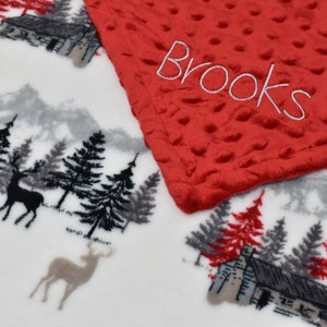 Personalized Baby Blanket: Embroidered Woodland Deer Minky Blanket