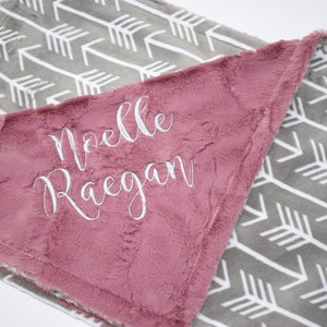Personalized Minky Baby Blanket: Embroidered Arrow Design