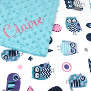 Personalized Owl Baby Blanket: Embroidered Minky Blanket