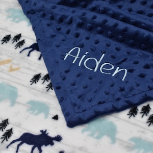 Embroidered Minky Baby Blanket: Personalized Woodland Animals Blanket