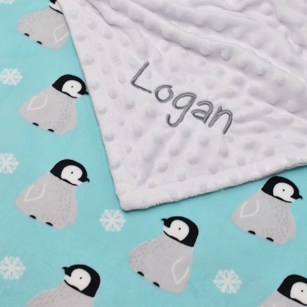 Personalized Baby Blanket, Baby Boy Blanket, Baby Blankets Personalized, Embroidered Baby Blankets, Baby Shower Gift, Baby Blanket Penguin