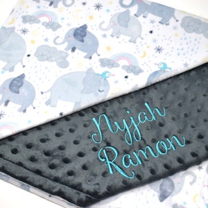 Embroidered Elephant Baby Blanket: Personalized Minky Blanket